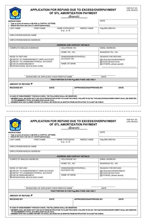 pag ibig application for refund form|SLF103 ApplicationRefundExcessSTLAmortization V06 .